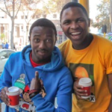 VOTING COFFEE: Sello Moabelo and Mpho Sekharume received free coffee for voting from a local restaurant.