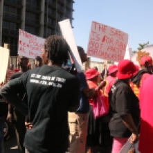 THE MARCH: Protest in the sun outside the SABC.